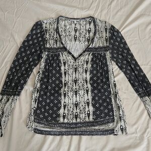 Lucky Brand Black and Cream Boho Blouse